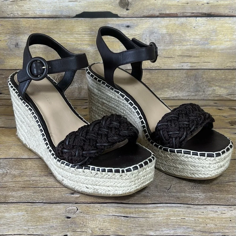 Veronica Beard Black Braided Espadrille Wedge  Leather Ankle‎ Strap Size 10